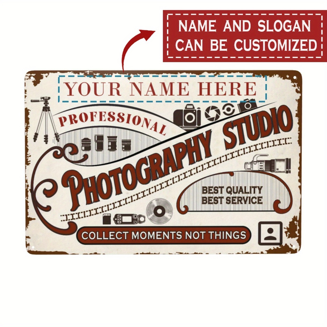 Custom Name Text Metal Sign Pe - Photography Studio ulasan dan harga